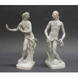2 Porzellanfiguren, "Daphne" und "Apollo", KPM Berlin, Weißporzellan, Modellentwürfe von Paul