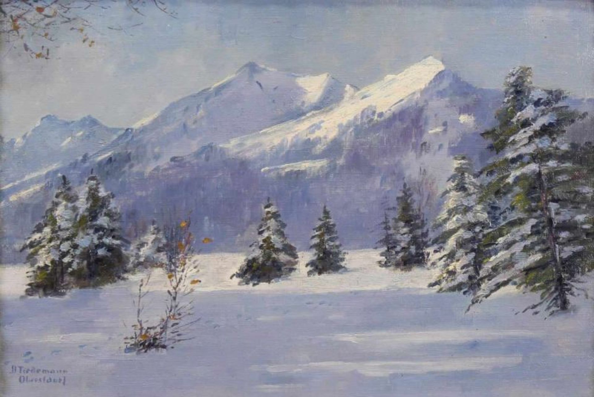Tiedemann, D. (20. Jh.), "Winter in den Bergen bei Oberstdorf", Öl auf Leinwand, aufgezogen,