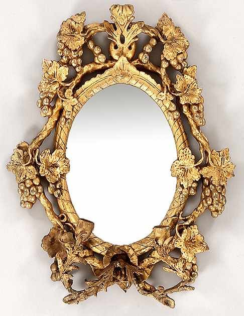Kl. Wandspiegel Holz/Stuck/vergoldet, um 1880 Ovaler Spiegel m. schlanker Rahmung. Umlaufend