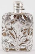 Jugendstil-Flachmann Glas/999er Silber, Alvin Mfg. Co., U.S.A., um 1900 Rechteckiger Korpus m.