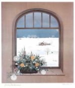 Steidtmann, Gesine 1937 Westpreußen Blick a.d. Fenster in winterl. Landschaft.- Farboffsetdruck,