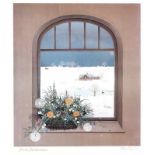 Steidtmann, Gesine 1937 Westpreußen Blick a.d. Fenster in winterl. Landschaft.- Farboffsetdruck,