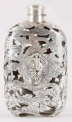 Gr. Jugendstil-Flachmann Glas/Sterling Silber, Gorham Mfg. Co., U.S.A., um 1900 Rechteckform,