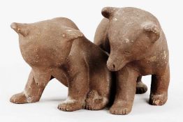 Kl. Bärengruppe Keramik, Deutschland, 20.Jh. Naturalistische Darstellung von 2 Bärenjungen.