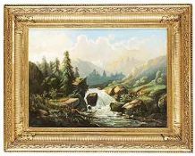 Hampe, Guido Berlin 1839 - 1902 Landschaft mit Gebirgsbach.- Öl a. Lwd., u.li. sign./dat. "G.
