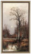 Landschaft m. Birken im Mondschein um 1900 Öl a. Lwd., u.li. sign. "R. Ducat" (wohl Pseudonym des
