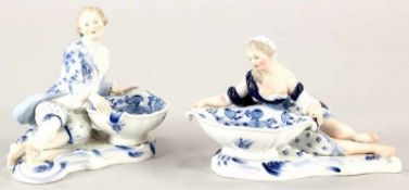 Paar kl. Gewürzschalen Kgl. Meissen, um 1860/80 Jeweils auf flachem, m. plastischen Rocaillen