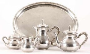 Kaffee-Tee-Set 800er Silber, Italien, 1934/44 5-tlg. Gebauchte, glatte Wandung m. umlaufenden