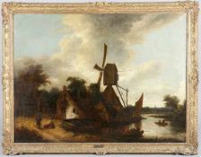 Umkreis Ruisdael, Jacob Isaackszoon van (1628/29-1682) Niederlande, 17.Jh. Gehöft m. Windmühle an
