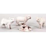 4 Tierfiguren Porzellan, B&G, 20.Jh. 1x liegendes Kalb, 3x stehendes Schaf. Gebrauchsspuren, 1 Schaf