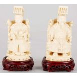 Kaiserpaar Elfenbein, China, 1.H.20.Jh. 4-tlg. Auf reich geschnitztem Drachen- bzw. Fenghuang-