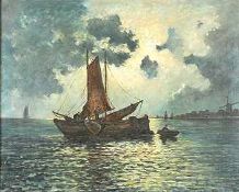 Wickert, Georg 1886 Oberschlesien - 1940 Lübeck Fischerboot vor der Küste im Mondschein.- Öl a.