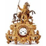 Figuren-Pendule Metallguss, Frankreich, um 1860/70 Reich ornamentiertes Uhrengehäuse, bekrönt von