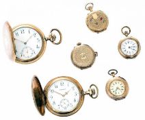 Taschenuhren-Konvolut 585/-RG/Metall vergoldet und anderes, um 1900/1.H.20.Jh. 6-tlg. Uhren in