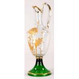 Gr. Jugendstil-Schenkkanne Farbloses u. grünes Glas, Frankreich, um 1900 Auf trompetenförmigem