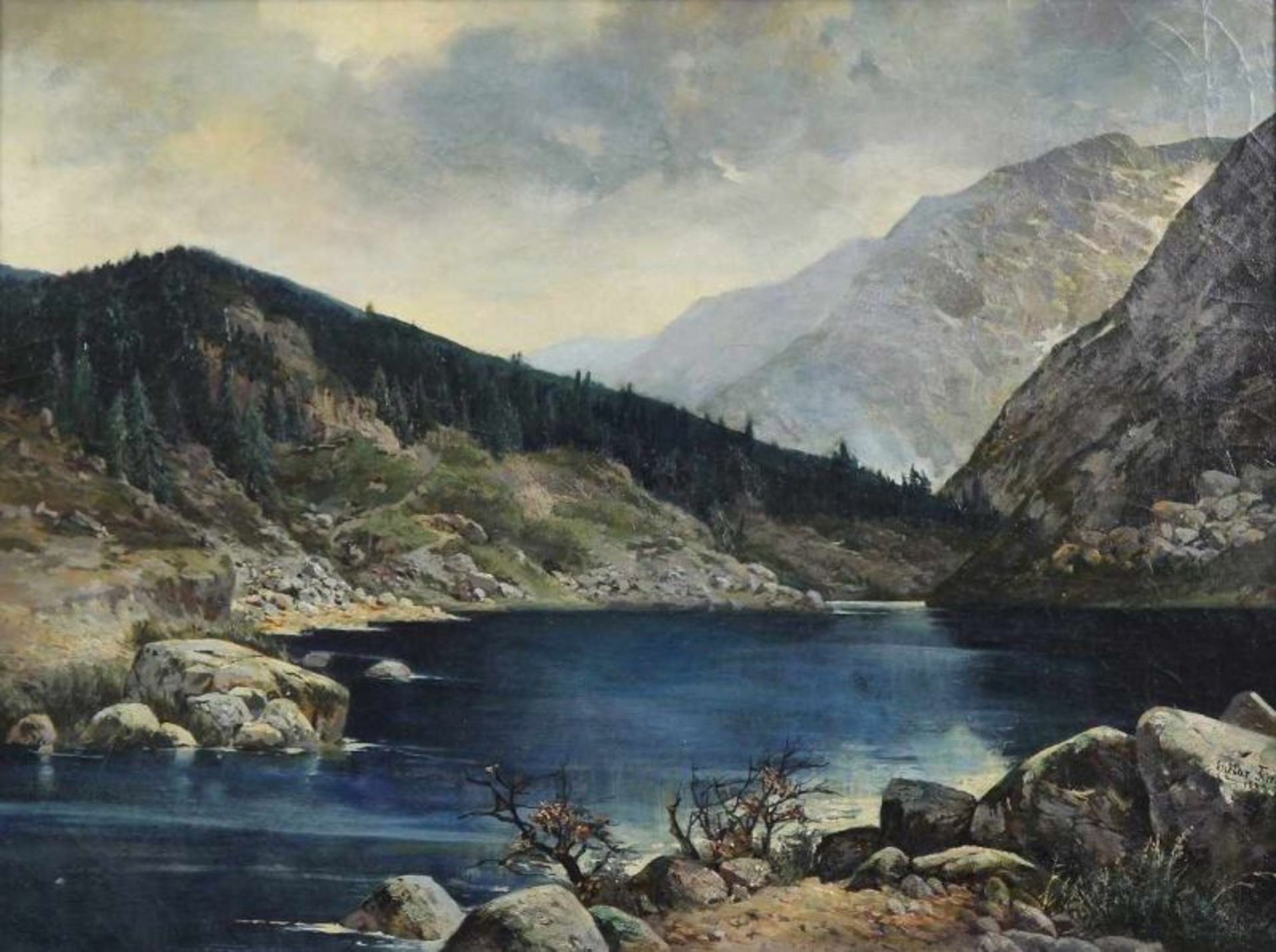 Fürst, Gustav Gerson (Berlin 1840 - 1918 Berlin) Gemälde, Öl auf Leinwand, norwegischer Fjord, unten