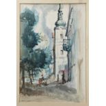 Geppert, Eugeniuzs (Lemberg 1890 - 1979 Breslau) Aquarell auf strukturiertem Papier, Kirchhof mit