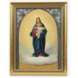 Deutscher Maler des 19. Jhd. Gemälde, Öl auf Leinwand, Madonna mit Jesusknaben auf einer Wolke im