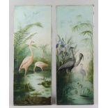 Französischer Maler des 20. Jhd. Paar Gemälde, jeweils Öl auf Leinwand, a) Flamingos bzw. Reiher