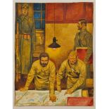Militärmaler (Russland, um 1940), "Offiziere im russischen Generalstab", Gouache, 26,0 x 20,0 cm