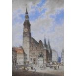 Doll, Anton (1826 München - 1887 ebenda), "Marktplatz von Breslau mit Rathaus", Aquarell, 49,0 x