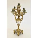 Girandole, um 1870, Frankreich, Bronze mit Vergoldung, fünfflammig, balusterförmiges Mittelteil