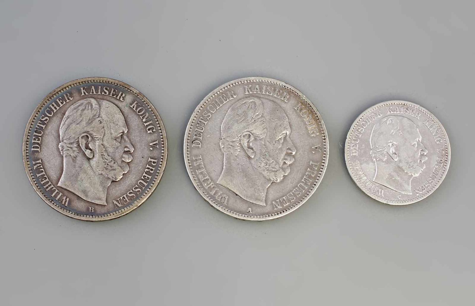 3 Silbermünzen Deutsches Reich Preussen 1876 Wilhelm Deutscher Kaiser König V. Preussen, dabei 2