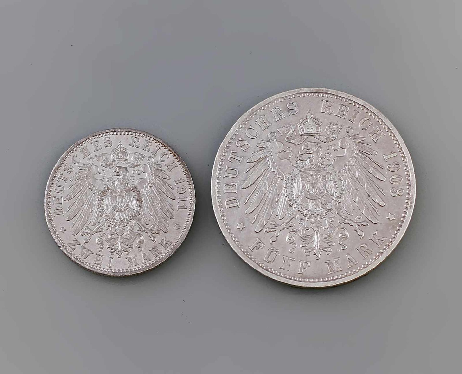 2 Silbermünzen Deutsches Reich Bayern 1903/11 dabei 2 Mark 1911, D, Luitpold Prinzregent V. Bayern - Bild 2 aus 2