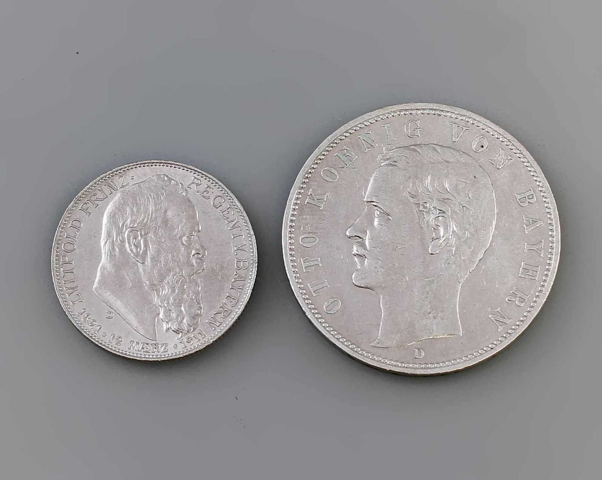 2 Silbermünzen Deutsches Reich Bayern 1903/11 dabei 2 Mark 1911, D, Luitpold Prinzregent V. Bayern
