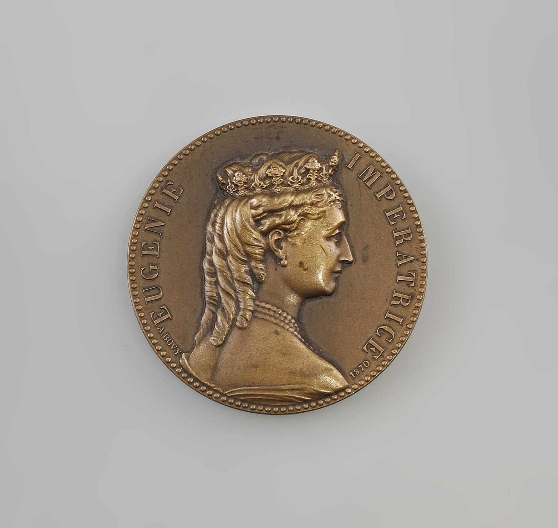 Bronze-Plakette Eugenie Imperatrice 1870 Vs Porträt Eugenie Imperatrice (Eugénie de Montijo) mit