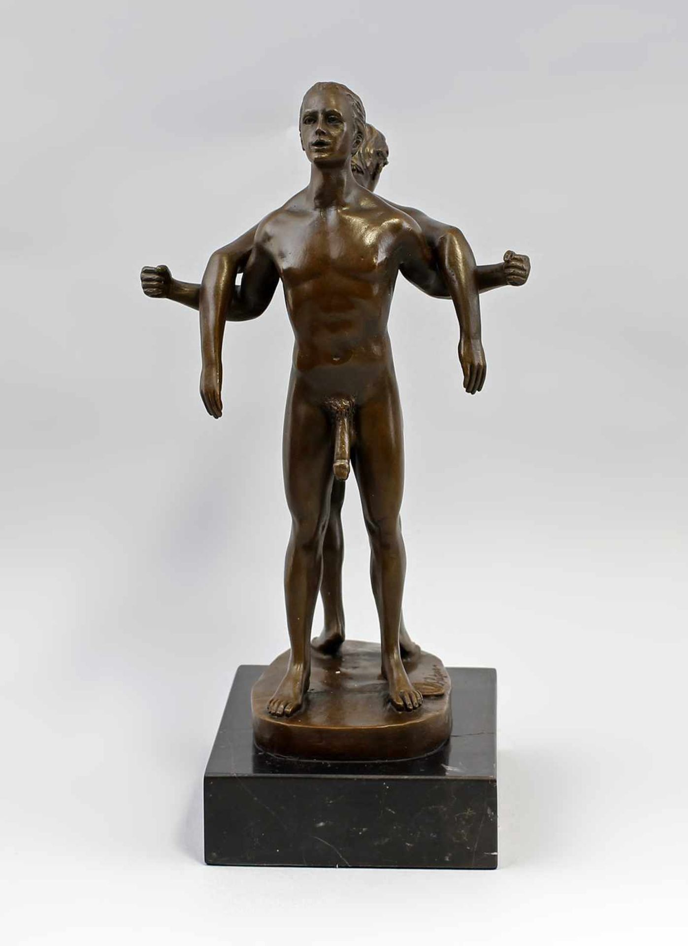 Patoue, Männliche Akte Rücken an Rücken . Bronze, brüniert, 21.Jh., signiert "J. Patoue", zwei - Bild 3 aus 6