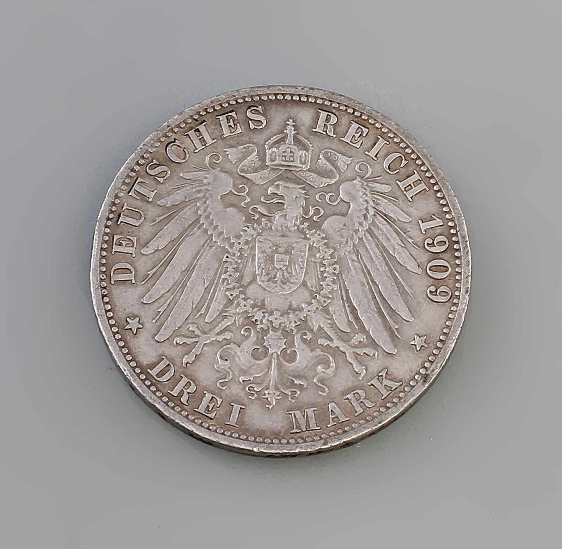 3 Mark Deutsches Reich Baden 1909 Friedrich II Grossherzog Von Baden, G, 900er Silber, 16,6 g, - Image 2 of 2