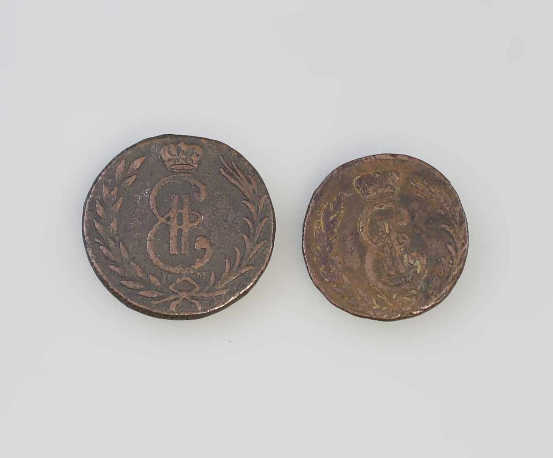 1/2 Kopeke Denga + 1 Kopeke Russland 1777 Katharina II (1762-1796), Kolyvan-Sibirien, Kupfer, 3,5