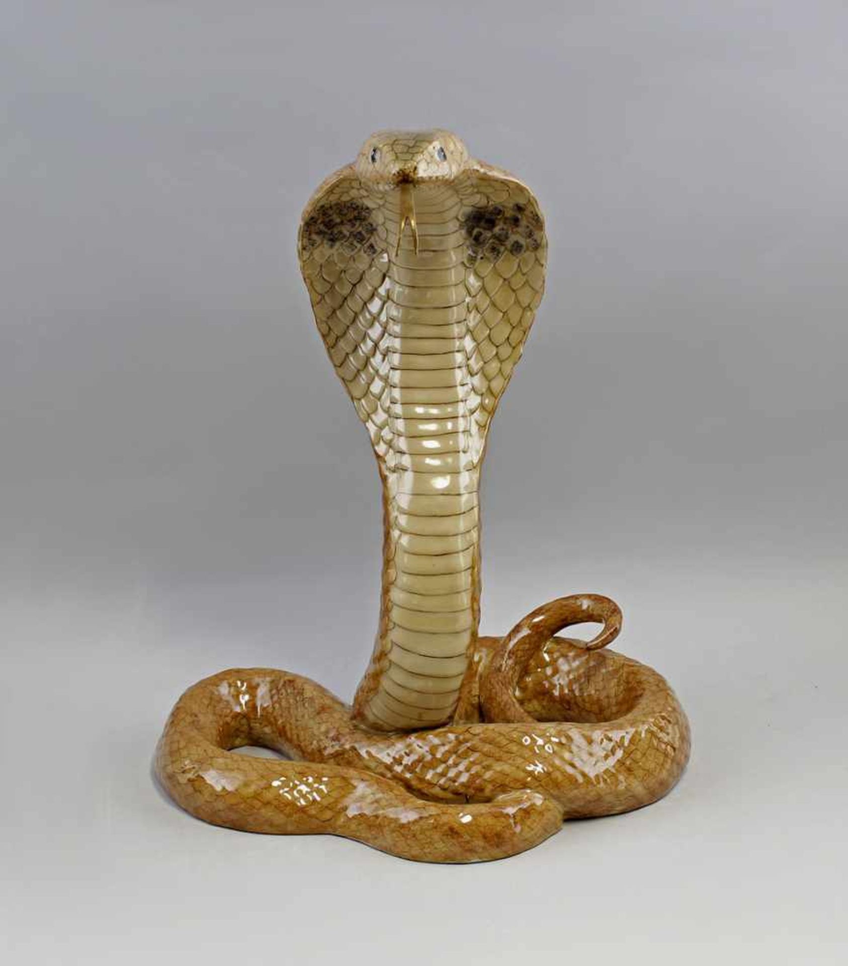 große Schlange Brillenkobra Bronze mit keramischem Überzug, gemarkt "Wildlife Collection", natur-
