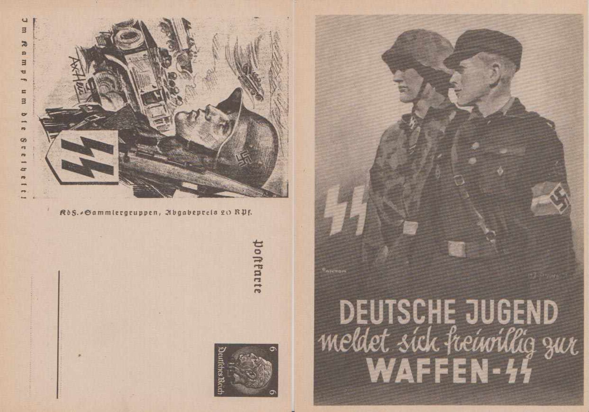 2 x AK Waffen-SS Feldpost Repro Im Kampf um die Freiheit! und "Deutsche Jugend meldet sich