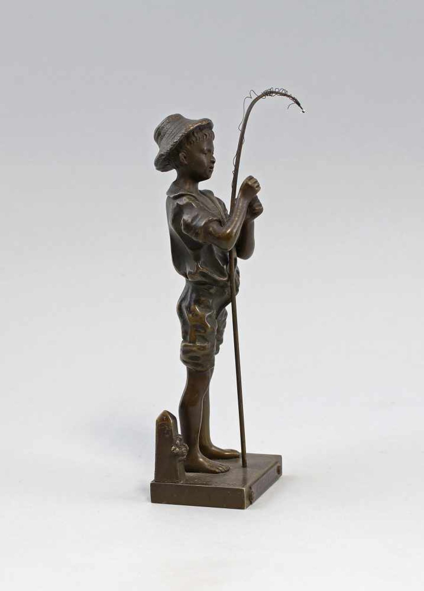 Lavergne, Junger Angler Bronze massiv mit dunkler Patina, am Sockel sign. "Lavergne", Adolphe Jean - Bild 3 aus 7