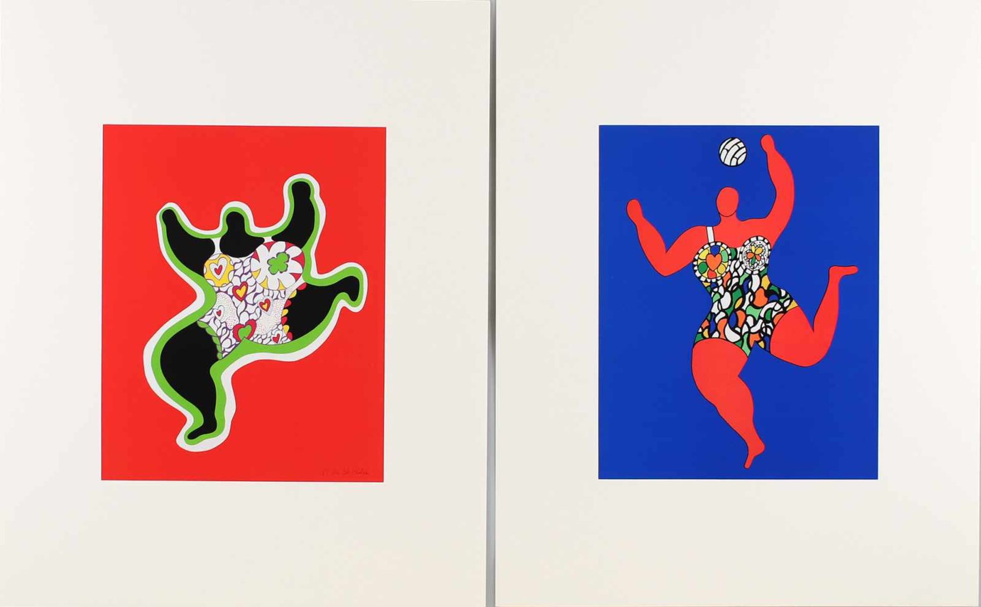 Niki de Saint Phalle, 2 Drucke dabei: a) "Nana Power", Farb-Offset-Reproduktion nach einem Siebdruck