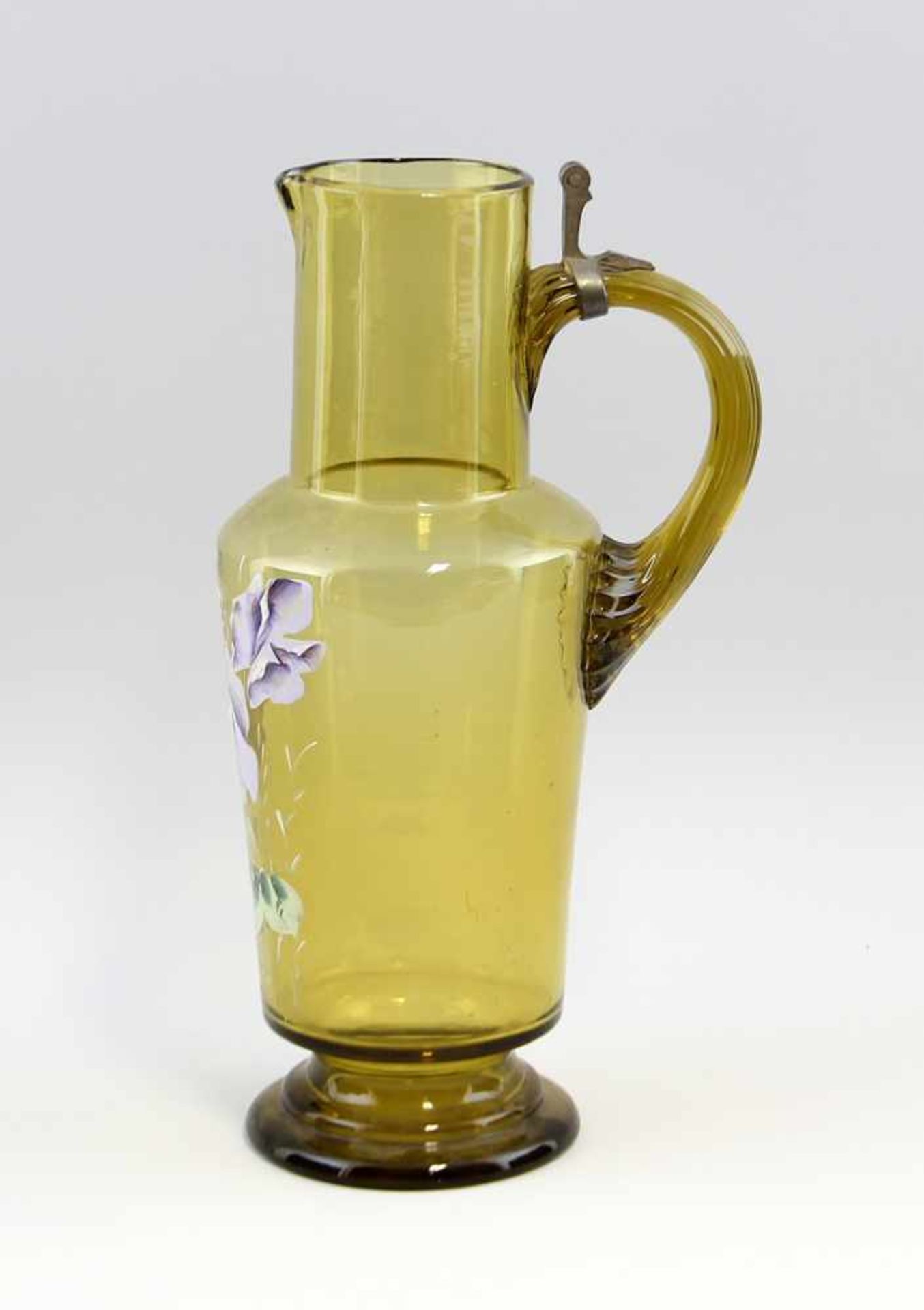 Schenkkrug Historismus.. um 1900, olivgrünes Glas, modelgeblasen, leicht konischer Korpus mit