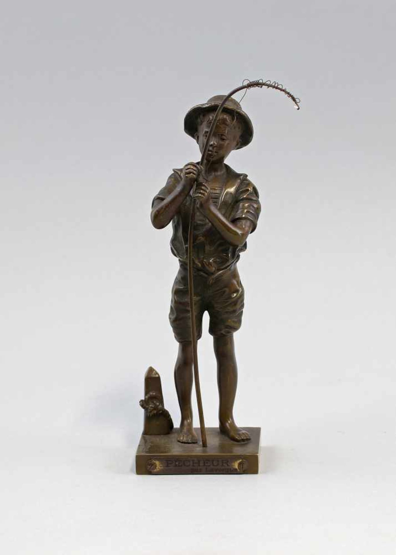 Lavergne, Junger Angler Bronze massiv mit dunkler Patina, am Sockel sign. "Lavergne", Adolphe Jean