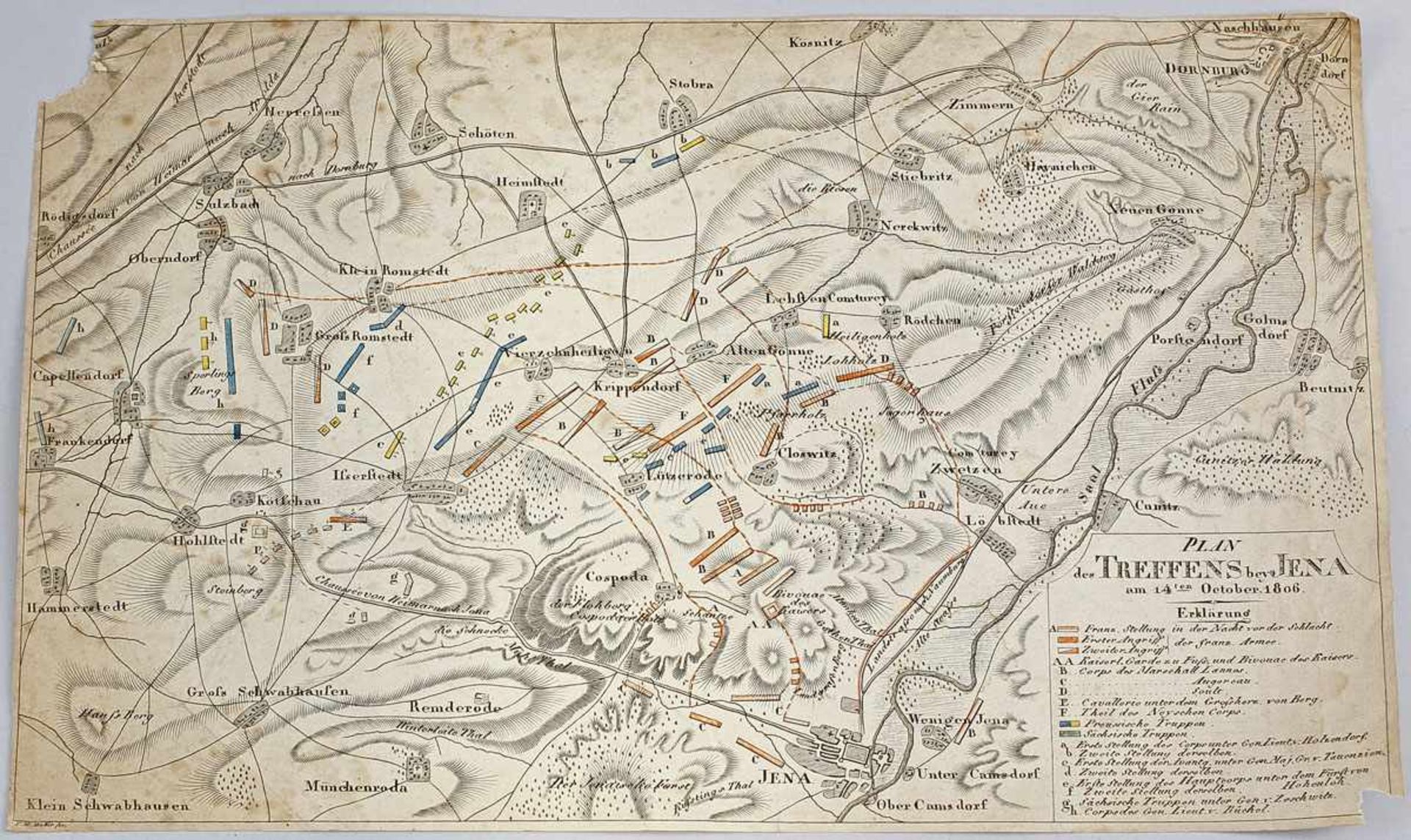 Landkarte Plan des Treffens bey Jena 1806 Napoleon. Plan der Stellungen Napoleons und der