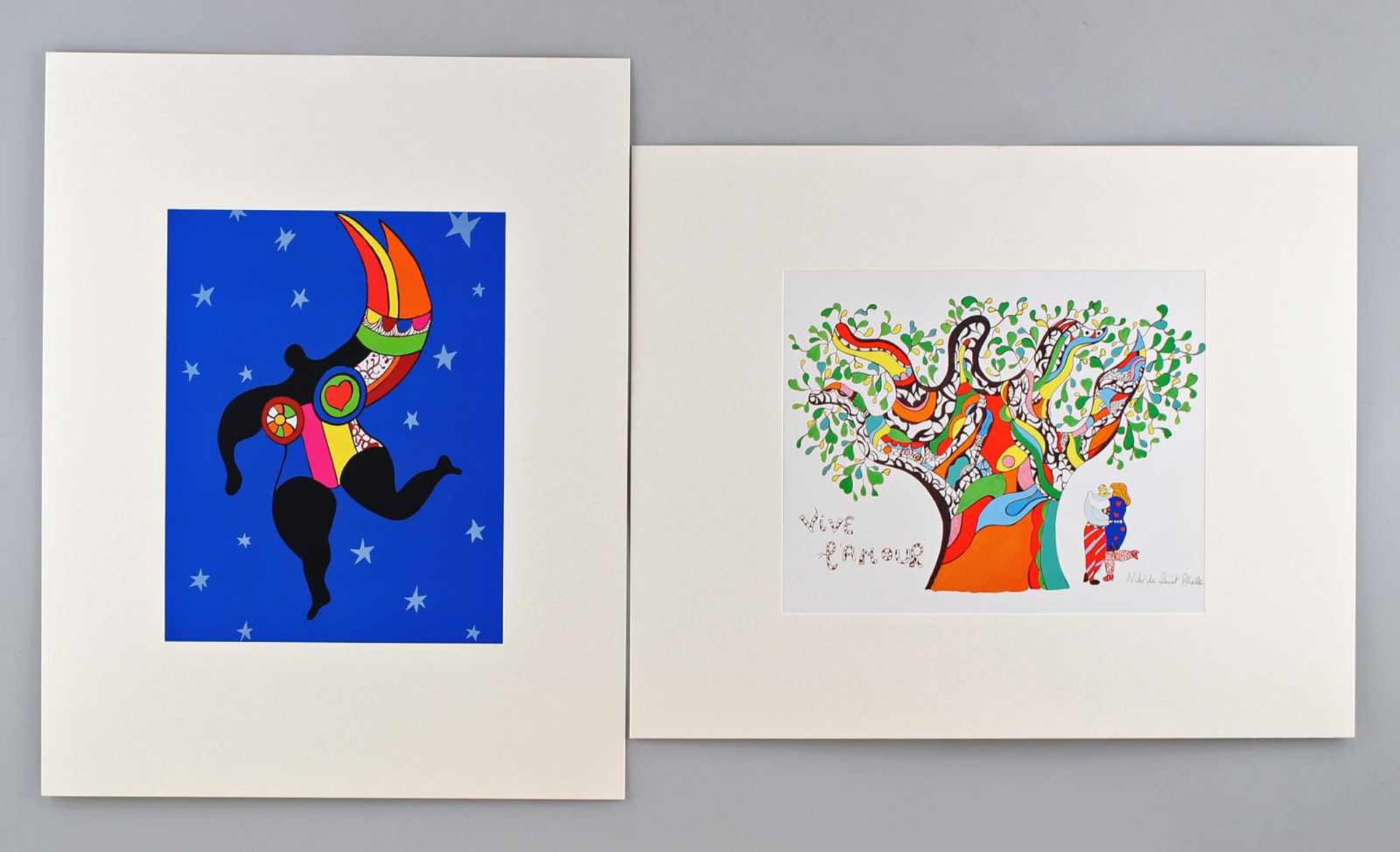 Niki de Saint Phalle, 2 Drucke dabei: a) "Vive L`amour", Farb-Offset-Reproduktion nach einer