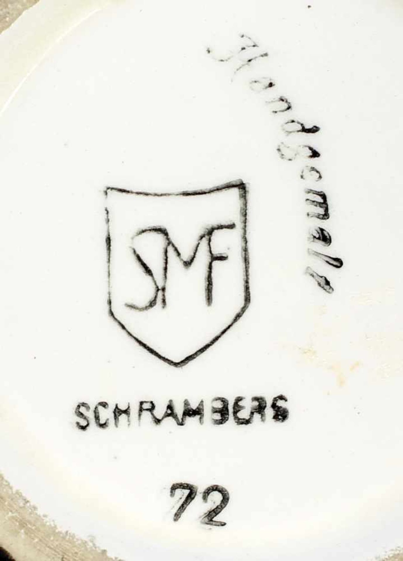 Vase Schramberg.. um 1930, gemarkt SMF, Schramberger Majolika Fabrik, bez. "Handgemalt", ovoider - Bild 2 aus 2