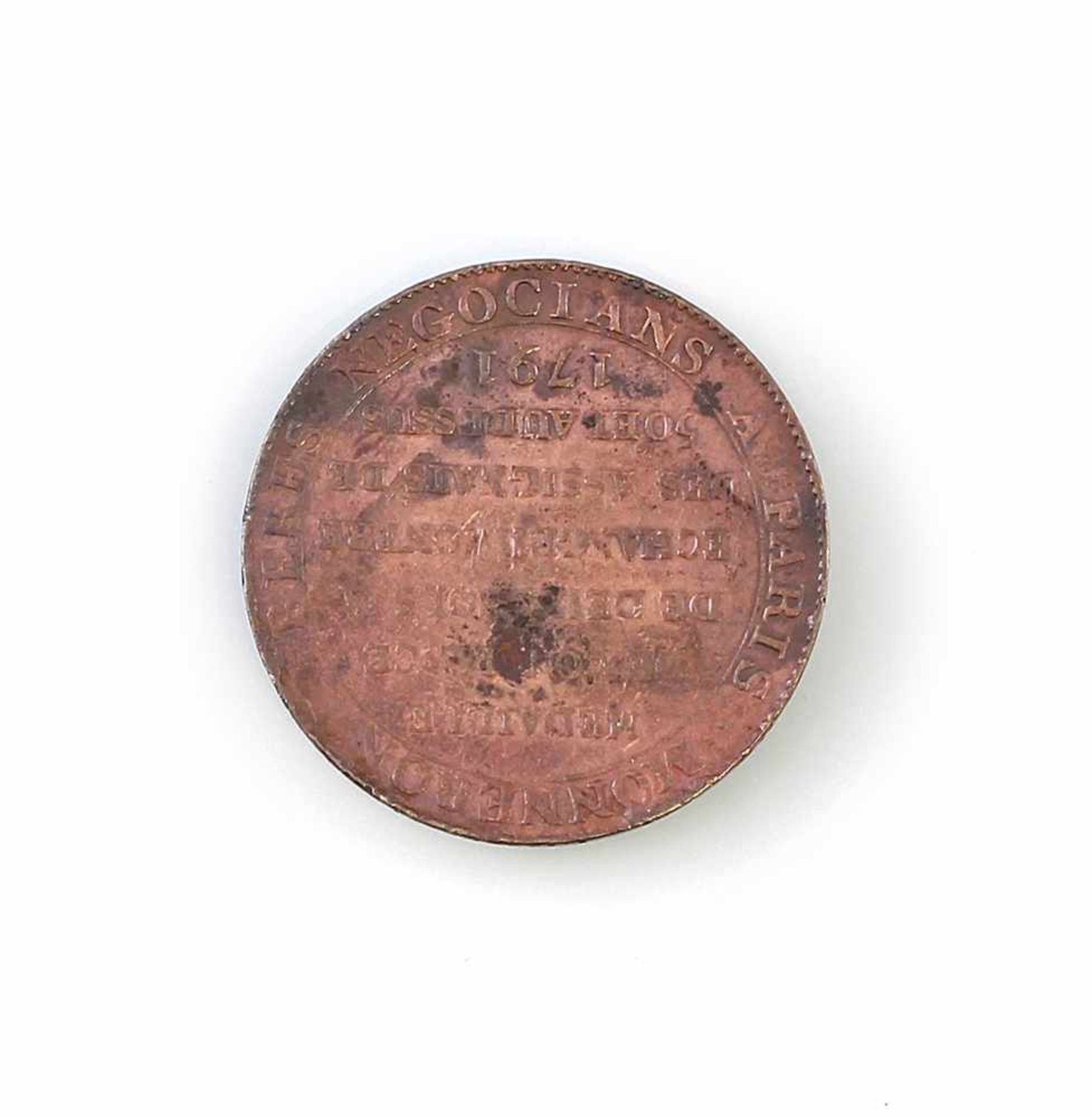 Münze/Medaille 2 Sols Frankreich Monneron 1791.. Kupfer, Vs "Liberte Sous La Loi", Rs "Monneron - Bild 2 aus 2