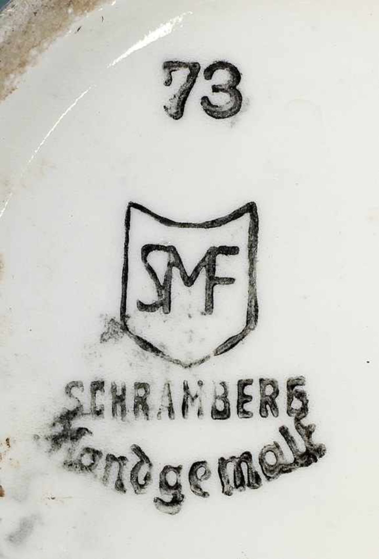 Vase Schramberg.. um 1950, gemarkt SMF, Schramberger Majolika Fabrik, schlichte, ovoide Vase, heller - Bild 2 aus 2