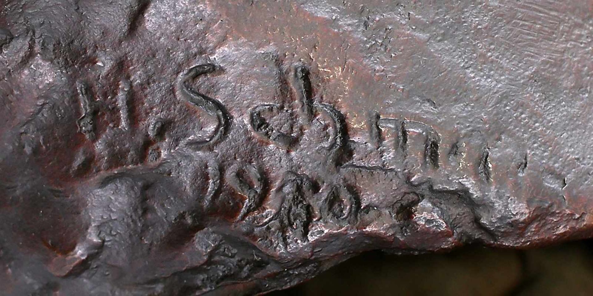 Schmalz (?), Weiblicher Kopf Bronze-Hohlguss mit dunkler Patina, verso unleserlich sign. "H. - Bild 4 aus 4