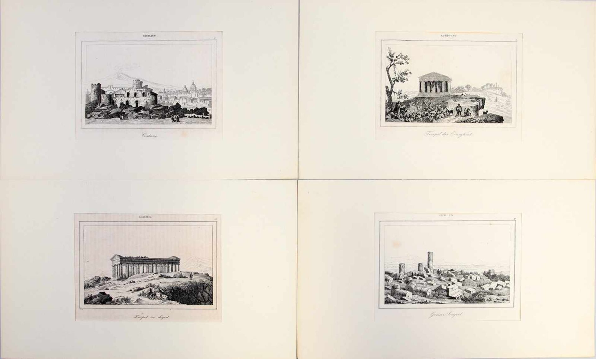 4 Stiche Sizilien Kupferstich, um 1835, 4 paginierte und betitelte Blätter: 3. Tempel zu Segest,