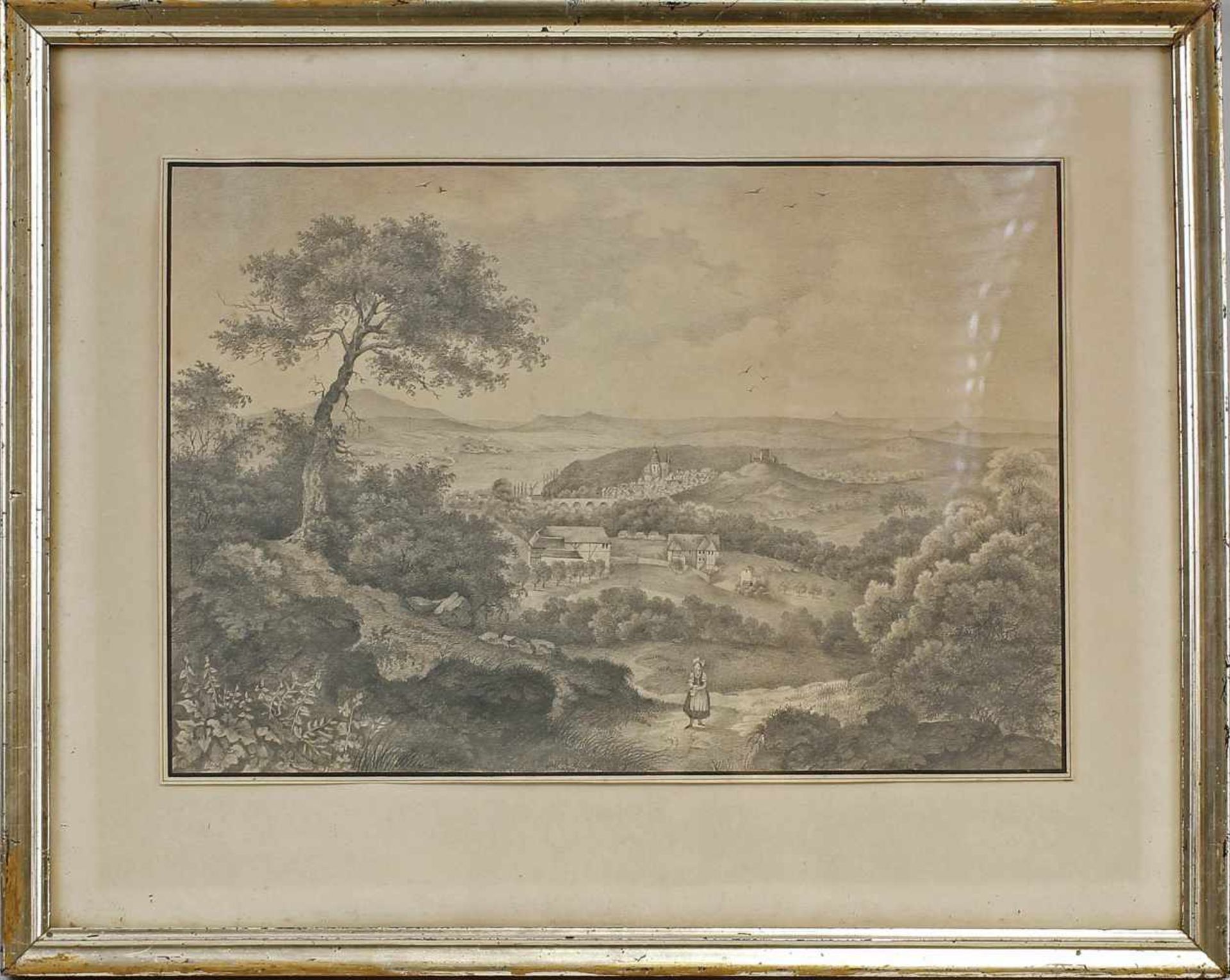 Hoch, Landschaft mit Frau: unsigniert, verso zugeschrieben Lina Hoch, geb. Scholl 1832 in Eupen,