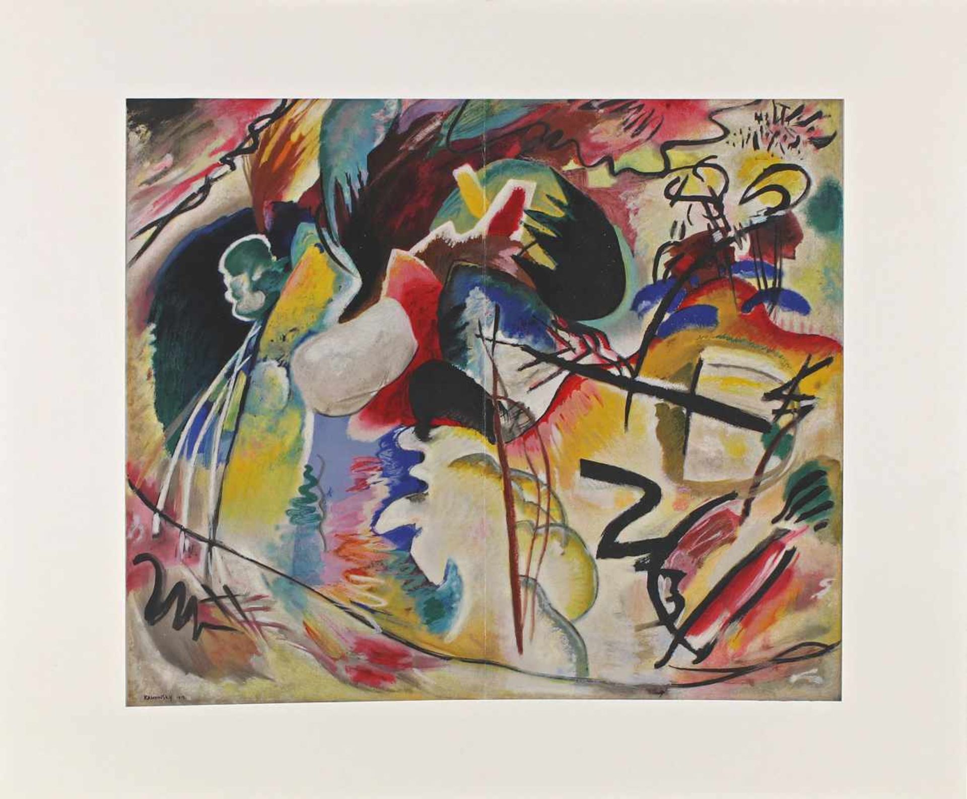 Kandinsky, Tableau avec formes blanches farblithographische Reproduktion nach einem Ölgemälde von