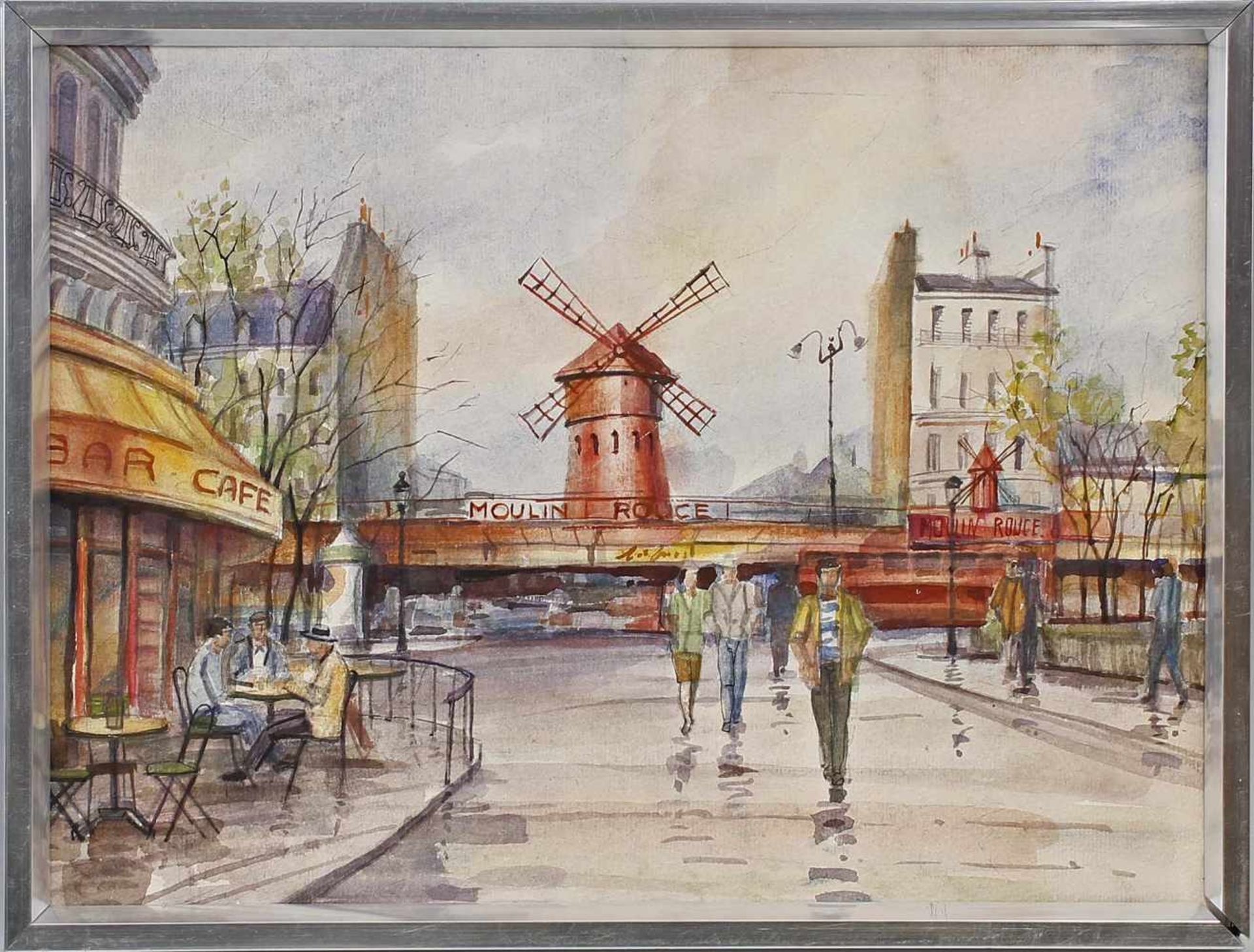 Barzashwili, Pariser Straßenzug mit Moulin Rouge unsigniert., J. B. Barzaschwili, geb. 1943 i.