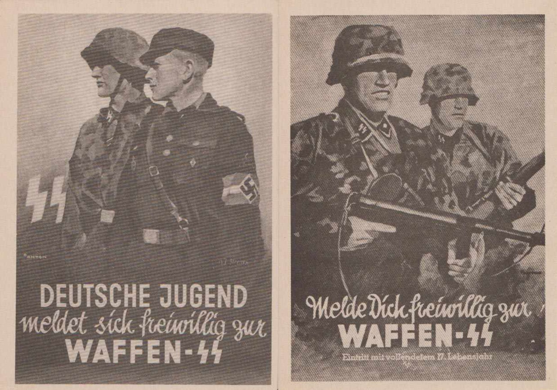 2 x AK Waffen-SS Feldpost Repro Melde Dich freiwillig zur Waffen-SS und "Deutsche Jugend meldet sich